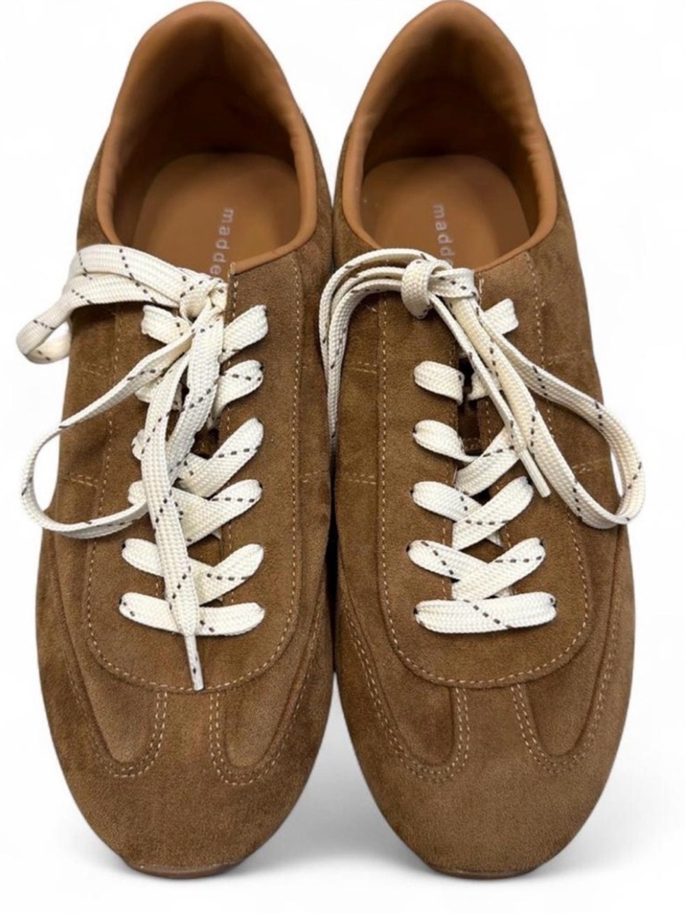 Madden Girl 8.5 Brown Suede Sneakers with Cream Laces